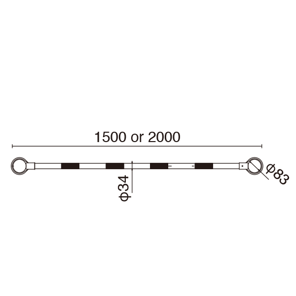 コーンバー(小) 2m レッド/ホワイト φ34　安全用品・標識　保安用品　カラーコーン用品 2枚目