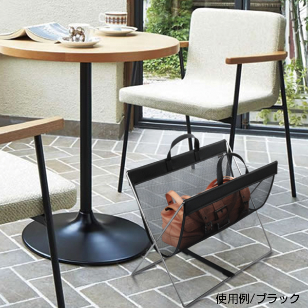 セルフワゴン持手付メッシュ×レザー調 ブラウン　店舗用品　レジ回り用品　サイドバッグ　手荷物収納カゴ　販売 3枚目