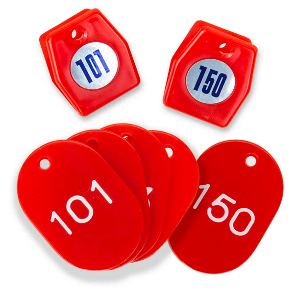 スチロールクロークチケットA型(101～150) 赤　店舗用品　レジ回り用品　番号札