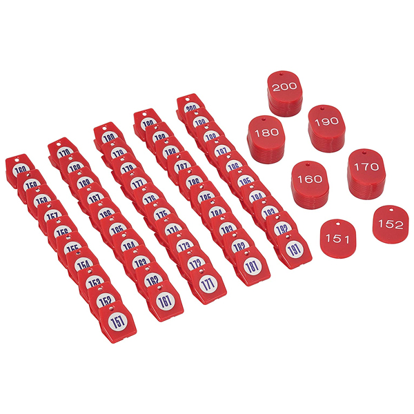 スチロールクロークチケットA型(151～200) 赤　店舗用品　レジ回り用品　番号札　クローク札