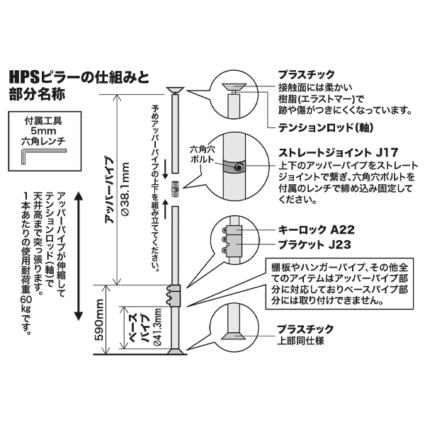 HPSポール シルバー H1800～2200　什器 7枚目