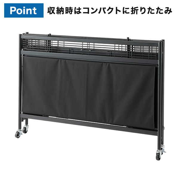 中折れ式ワゴン ブラック W1200 店舗用品 陳列什器 販売ワゴン セールワゴン 折りたたみ式 収納棚付 テント3面張り スチール製 3枚目