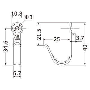 ステンレス爪付J型フック H-255(574-001)　店舗用品　スカルプス 2枚目